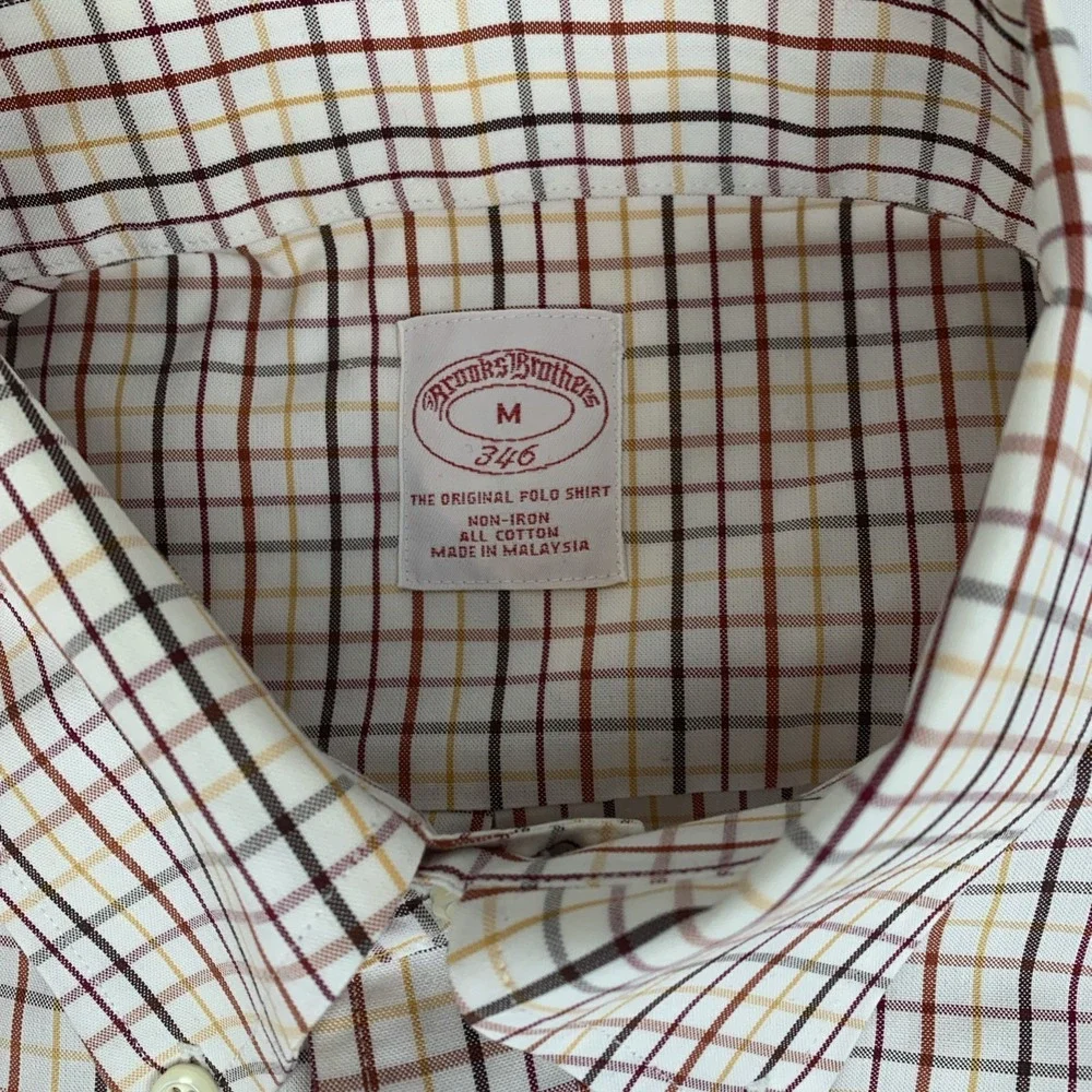 Brooks Brothers Men's Med Long Sleeve Checked Dress Shirt Cotton Non Iron‎